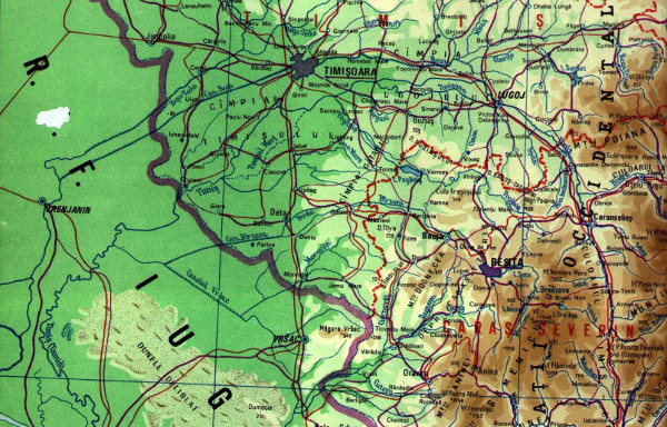 Harta Fizica - Campia Timisului, Muntii Banatului, Dunarea, Campia Lugojului, Dealurile Lipovei